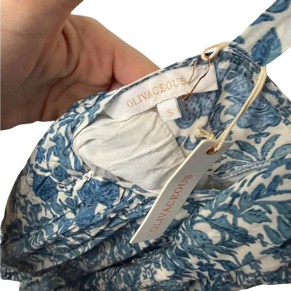 ✨🌿‎ Olivaceous Blue Floral Tie-Strap Mini Dress NWT Size Small 🌿 ✨ - Picture 3 of 5